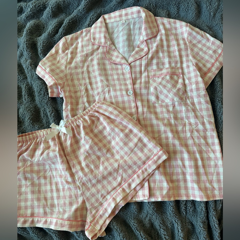 Pink Ginham Women's Pajama Set - Picture 2 of 4